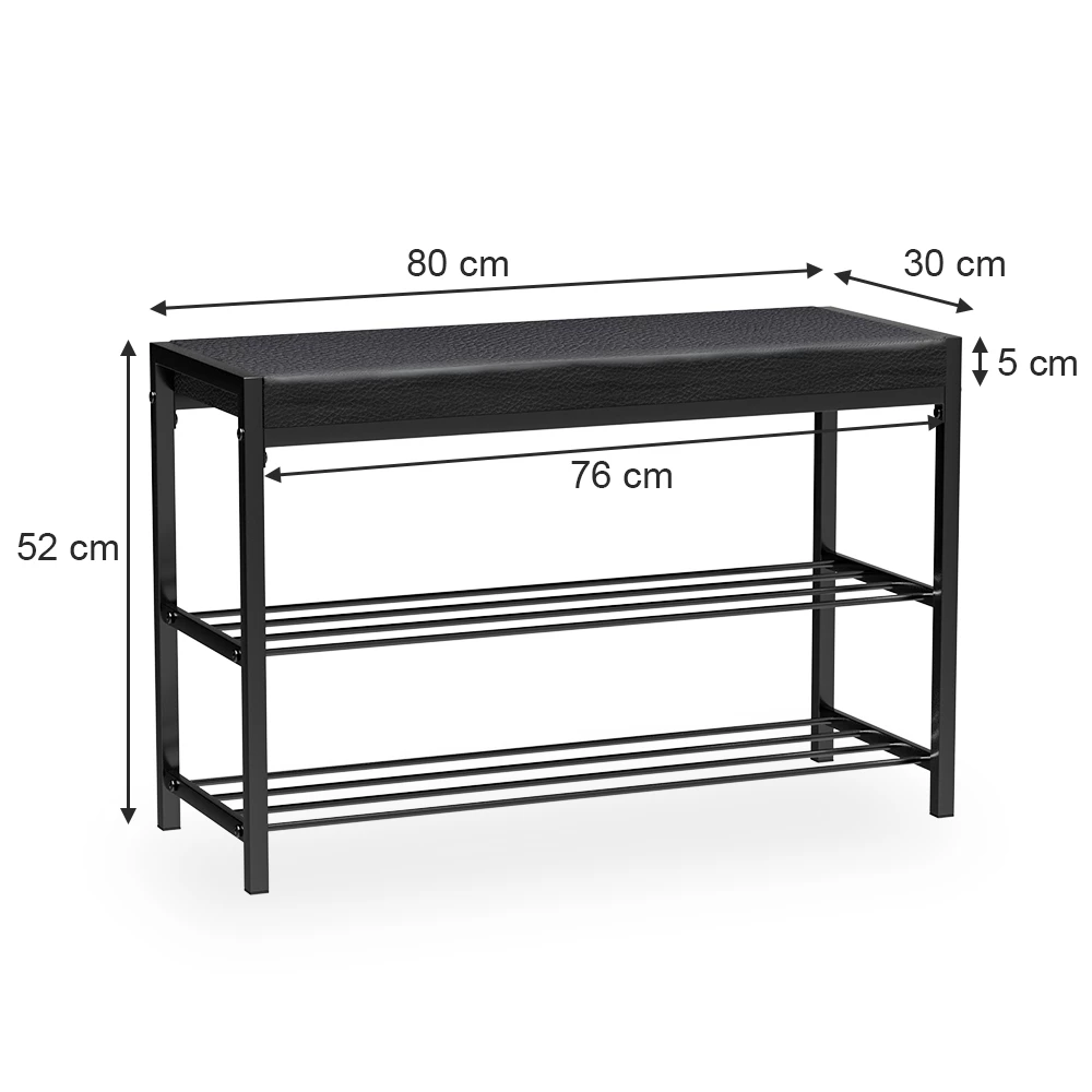 livinity® Schuhbank Schwarz 80 x 52 cm, Borneo