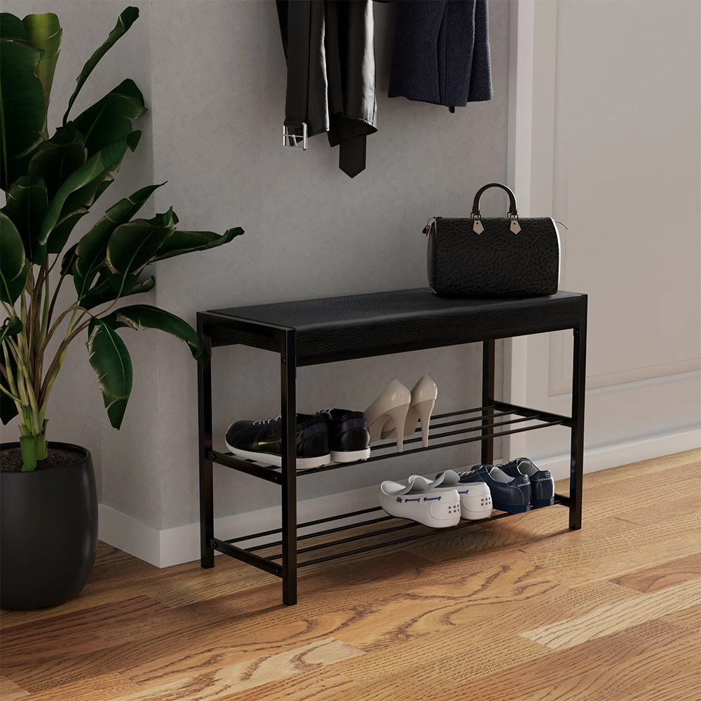 livinity® Schuhbank Schwarz 80 x 52 cm, Borneo