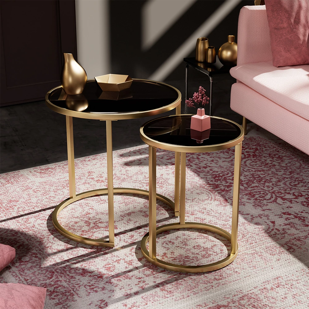 Bijzettafelset in Zwart, getoond in een sfeervolle omgeving met decoratie