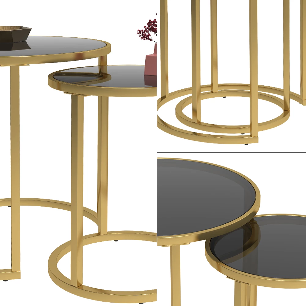 Close-up van Bijzettafelset in Zwart, met ontwerp- en oppervlakte-details