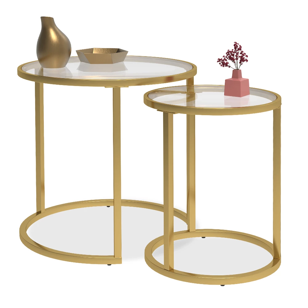 Bijzettafelset in Glas op een witte achtergrond met decoratieve elementen