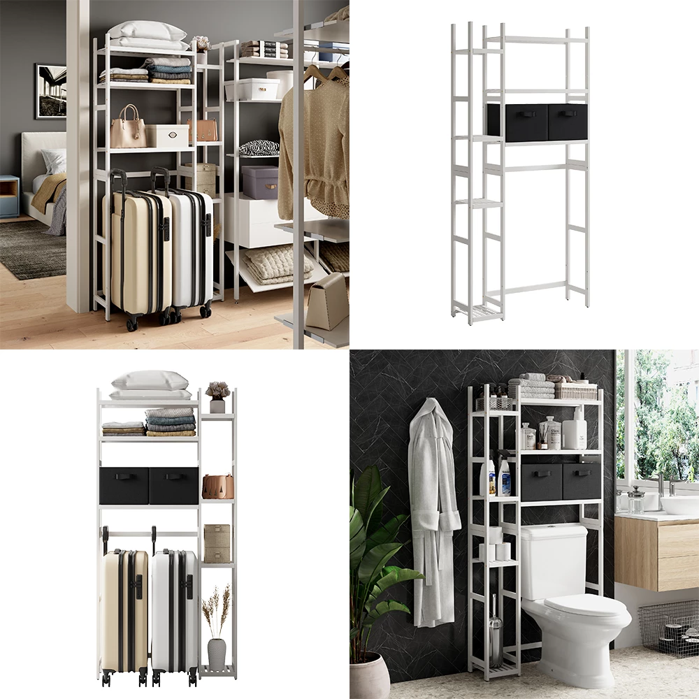 Vicco Waschmaschinenschrank Weiß 78.5 x 163 cm mit 2 Vliesschubladen, Bilbao