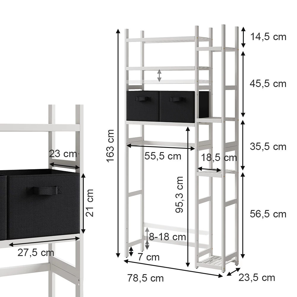 Vicco Waschmaschinenschrank Weiß 78.5 x 163 cm mit 2 Vliesschubladen, Bilbao