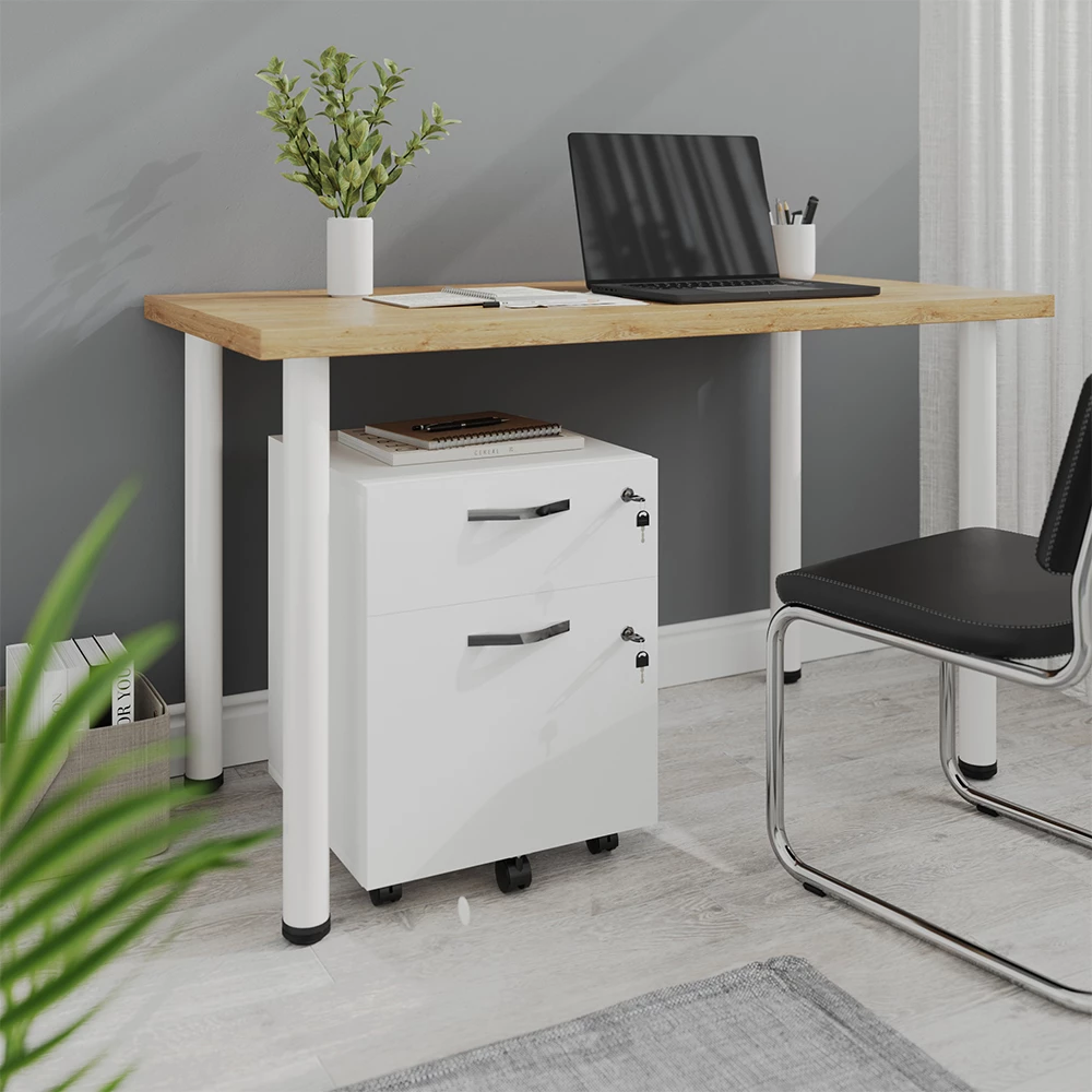 Rollcontainer in Weiß, dargestellt im Ambiente mit Dekoration