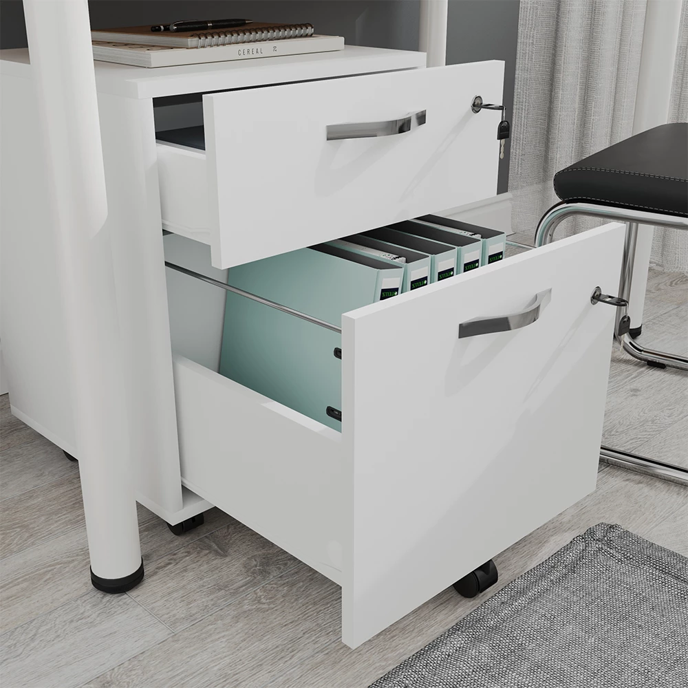 Nahaufnahme von Rollcontainer in Weiß, zeigt Textur/Details