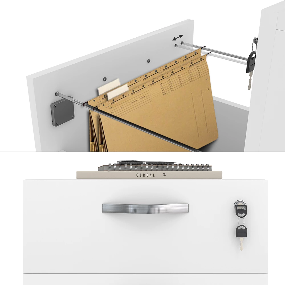 Nahaufnahme von Rollcontainer in Weiß, zeigt Design- und Oberflächendetails