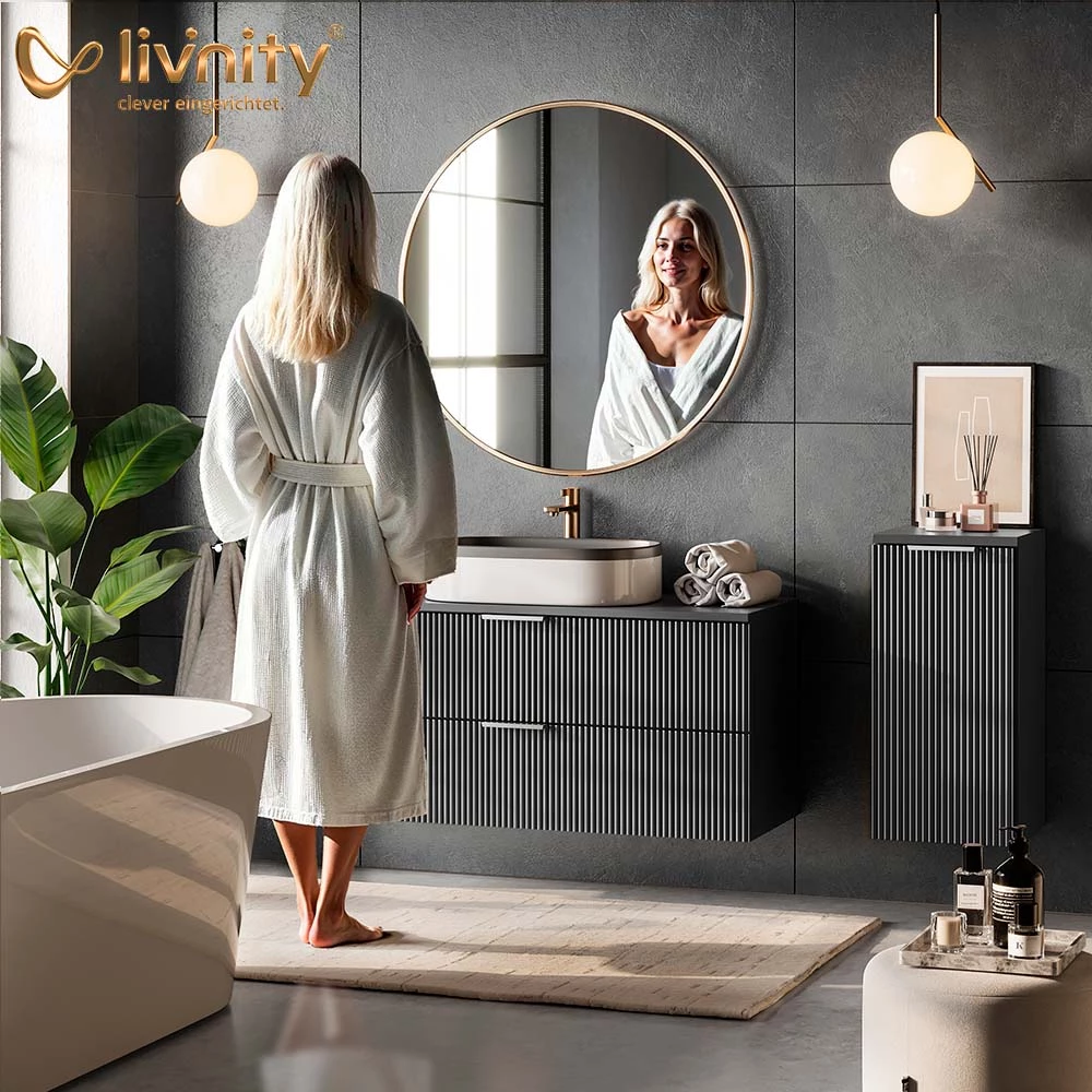 livinity® Badschrank Viking Oak 40 x 65 cm mit 2 Regalböden, ATERNO