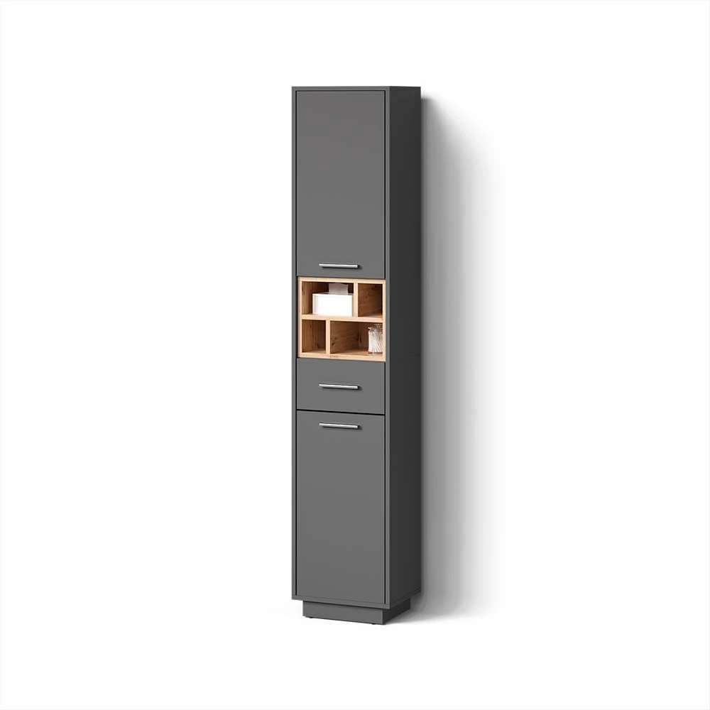 Badschrank in Anthrazit auf weißem Hintergrund