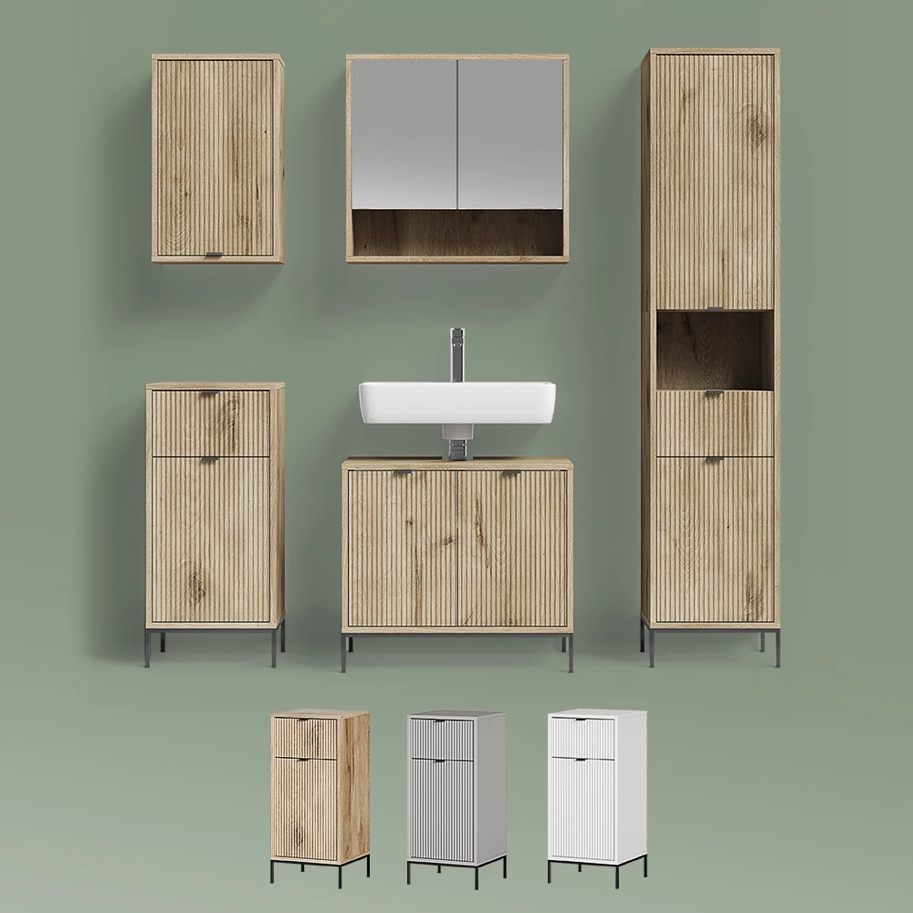 Badschrank ATERNO Weiß 40 x 87 cm mit Tür und Schublade livinity®