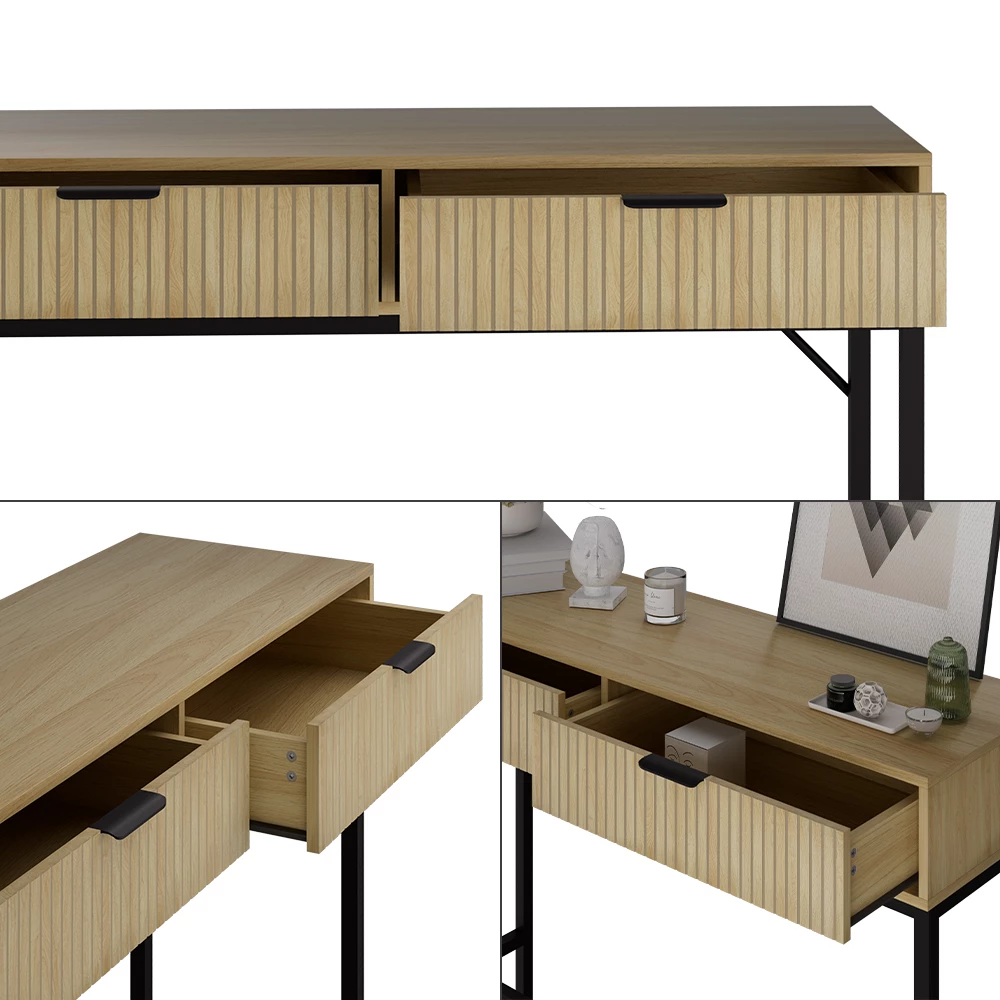 livinity® Konsolentisch Eiche 100 x 75 cm mit 2 Schubladen, Lennox