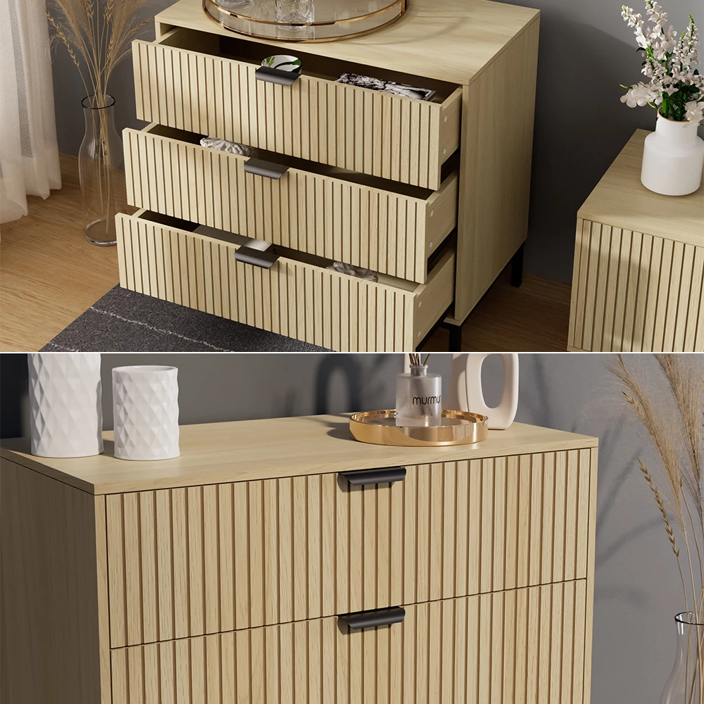 Nahaufnahme von Kommode  in Eiche, zeigt Textur/Details