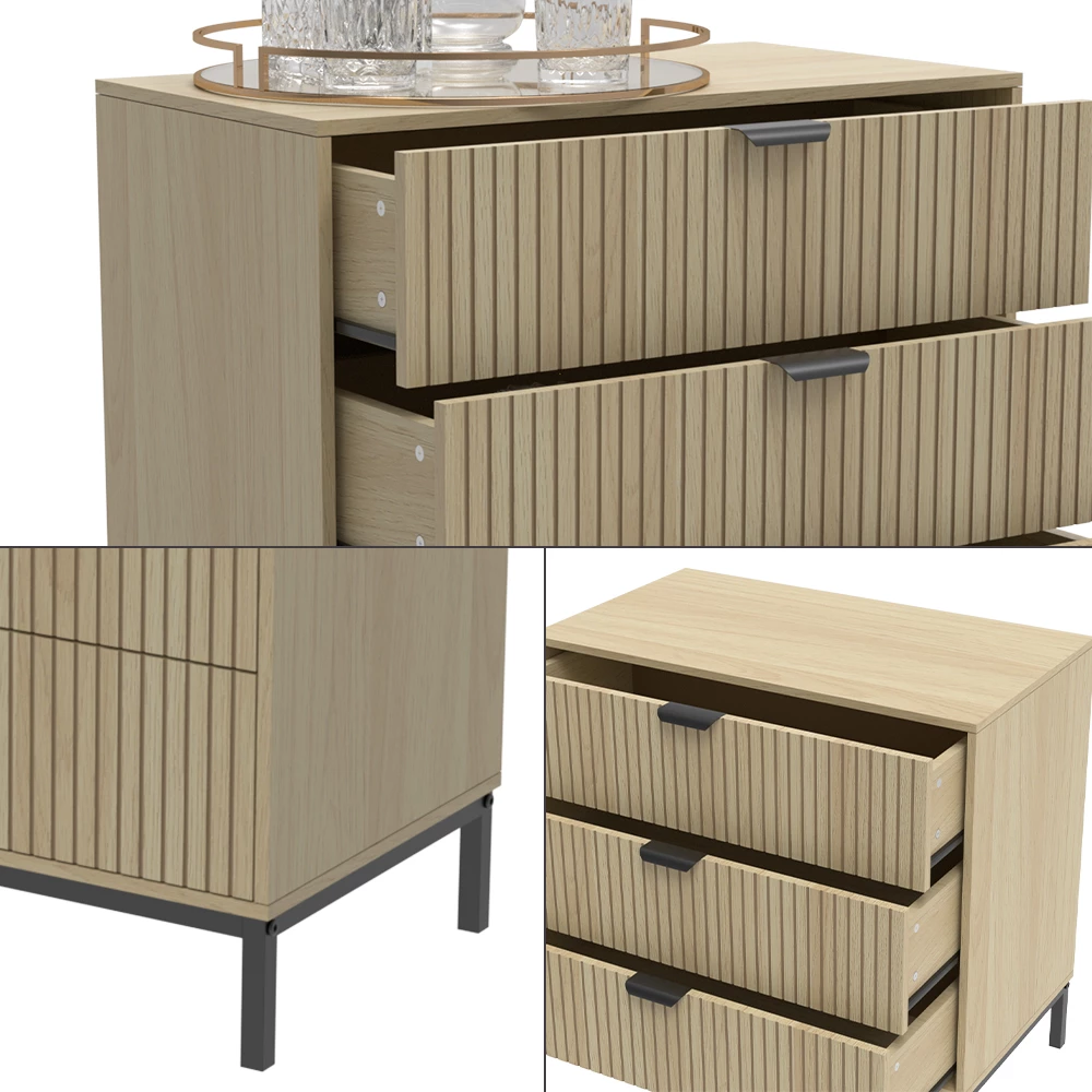 Nahaufnahme von Kommode  in Eiche, zeigt Design- und Oberflächendetails