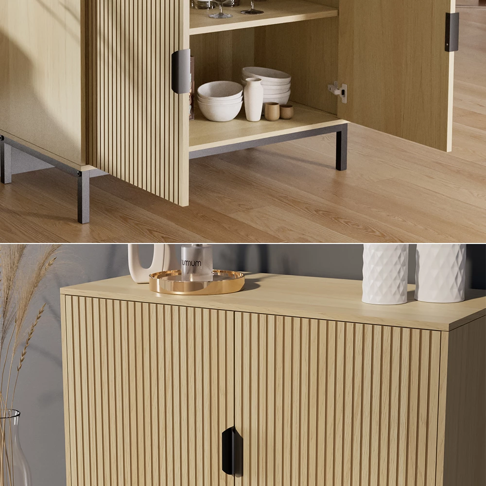 Nahaufnahme von Kommode  in Eiche, zeigt Textur/Details