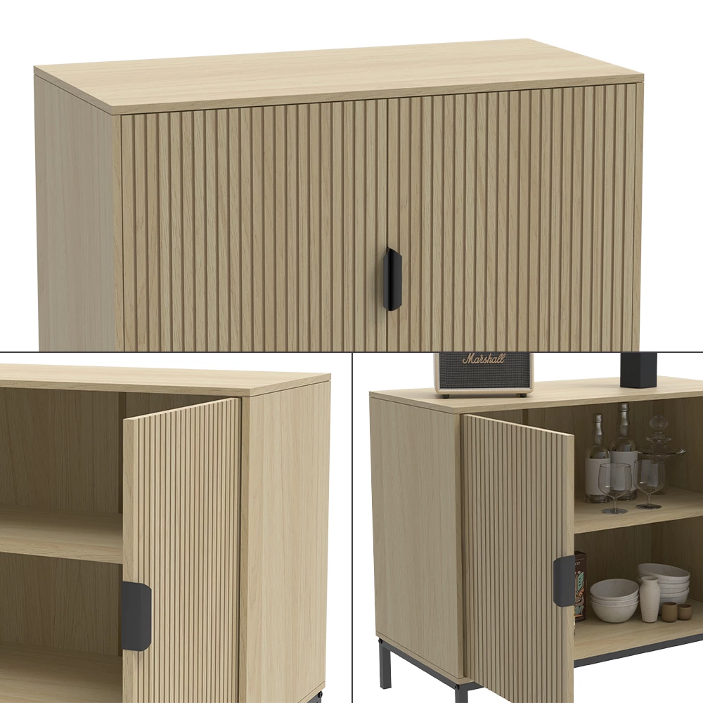 Nahaufnahme von Kommode  in Eiche, zeigt Design- und Oberflächendetails