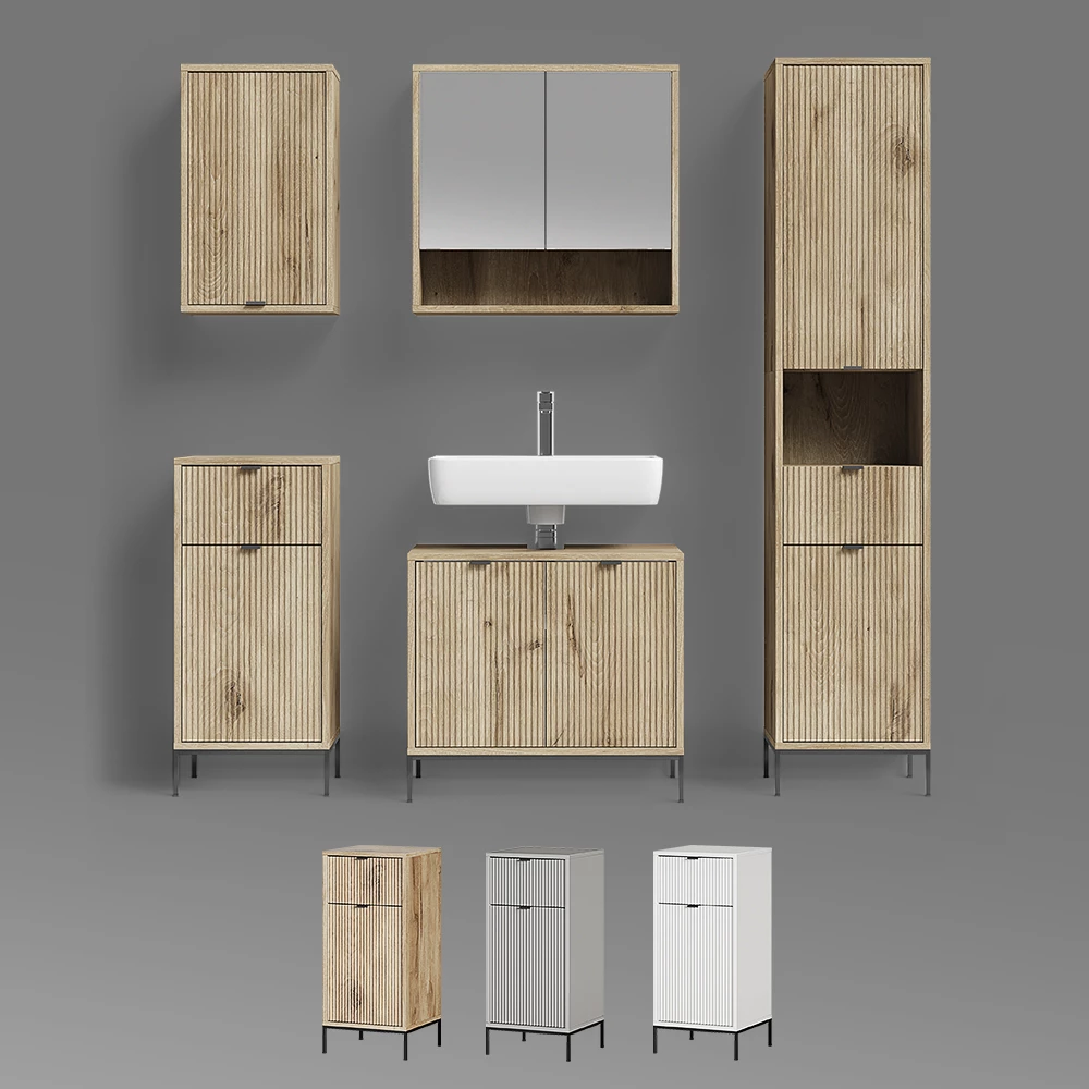 livinity® Badschrank Viking Oak 40 x 65 cm mit 2 Regalböden, ATERNO