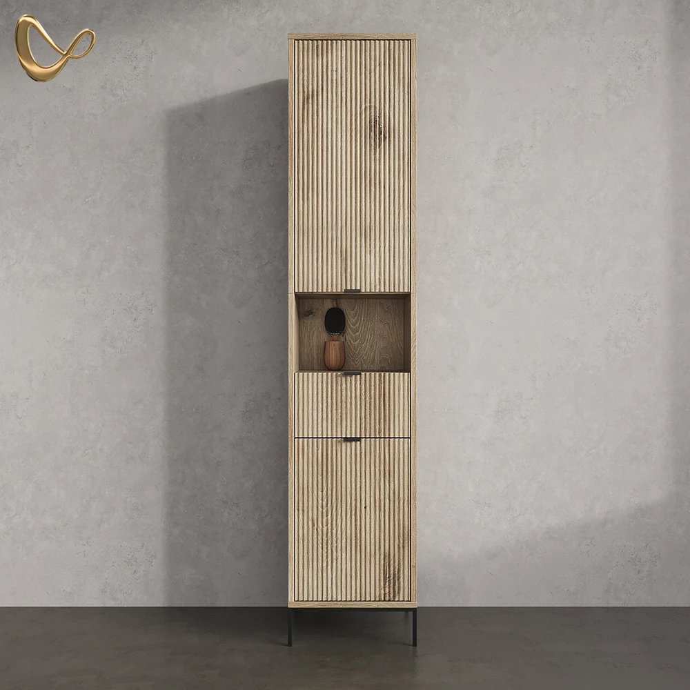 Badschrank ATERNO Viking Oak 40 x 190 cm mit Tür und Schublade livinity®