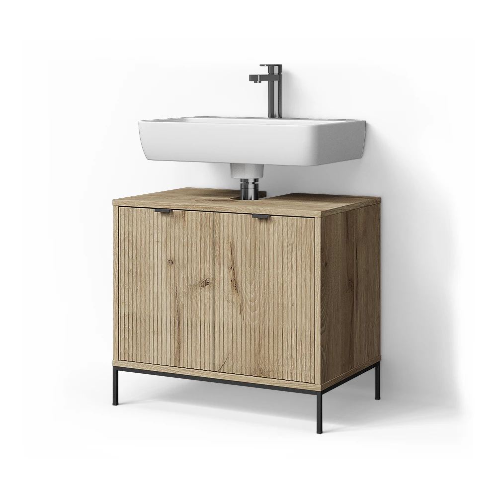 Waschtischunterschrank in Viking Oak auf weißem Hintergrund