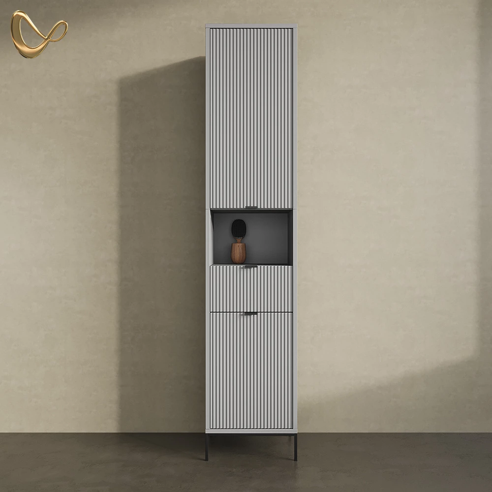 Badschrank ATERNO Grau 40 x 190 cm mit Türen, und Schublade livinity®