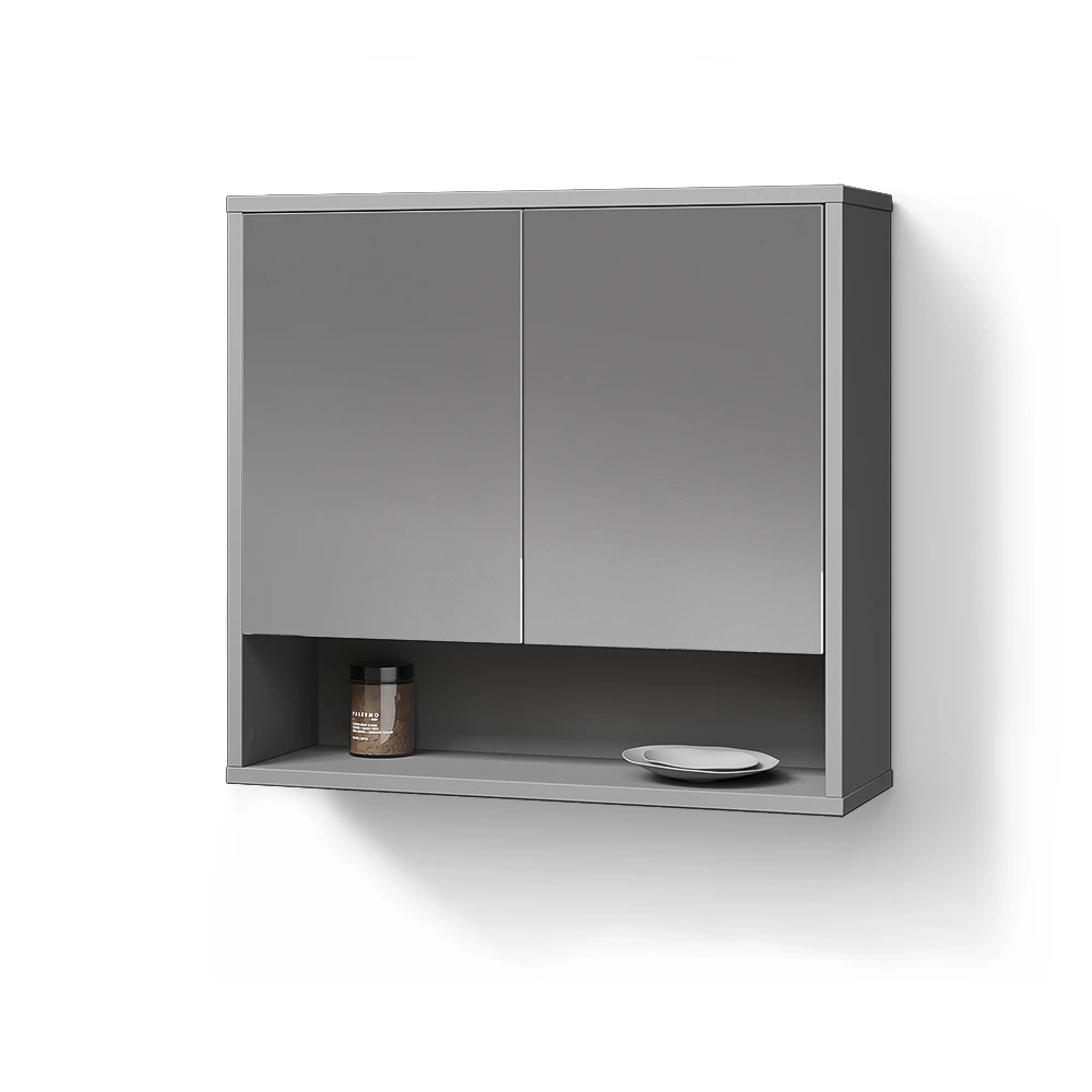 Badspiegelschrank in Grau auf weißem Hintergrund