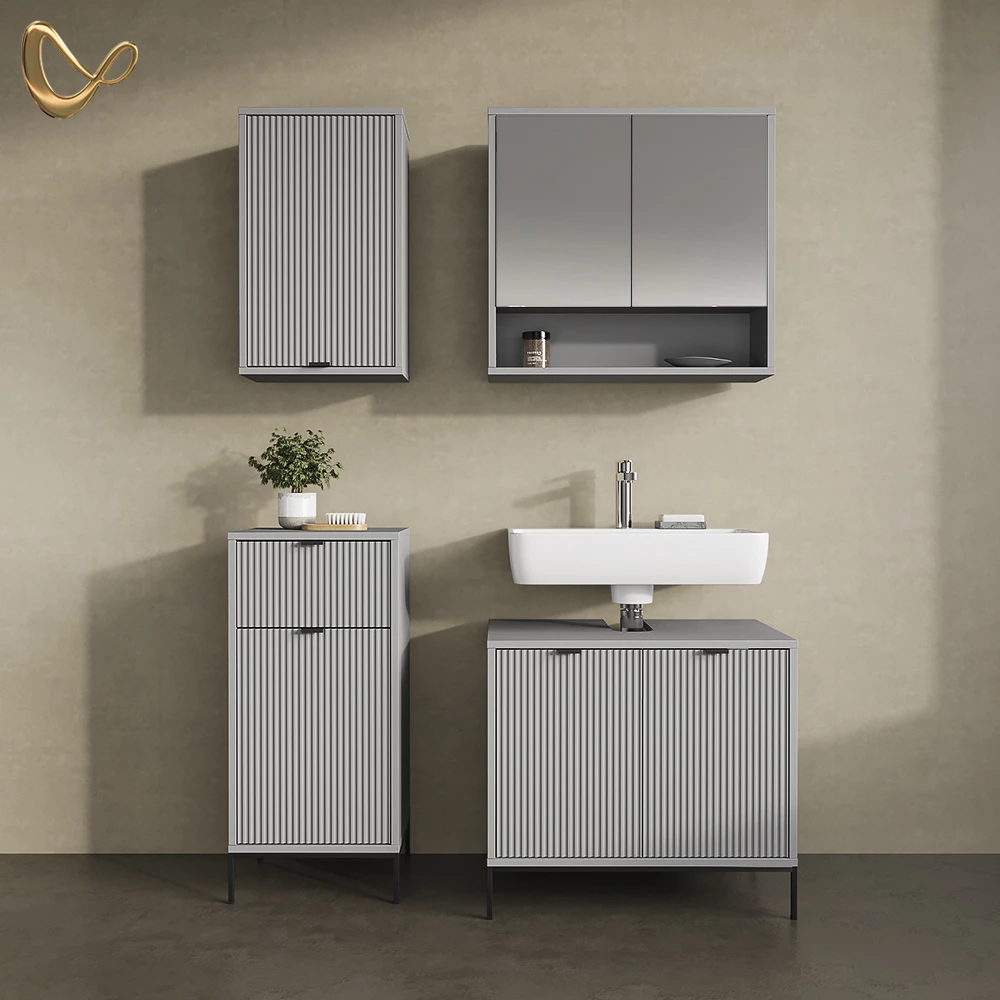 livinity® Badezimmer Grau 40 x 65 cm mit 2 Regalböden, ATERNO