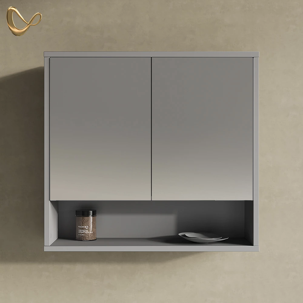 livinity® Badspiegelschrank Grau 70 x 65 cm mit 2 Türen, ATERNO