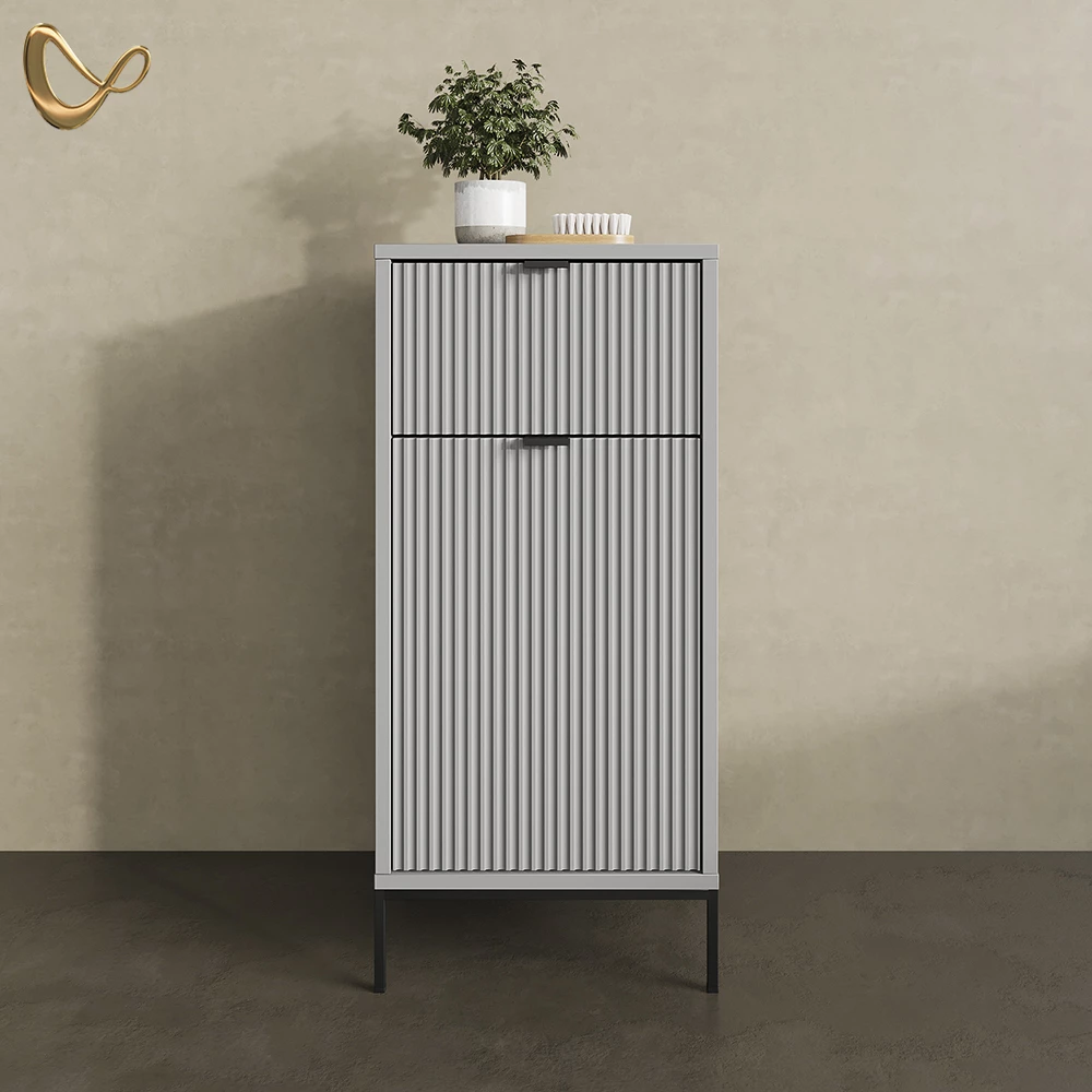 Badschrank ATERNO Grau 40 x 87 cm mit Tür und Schublade livinity®
