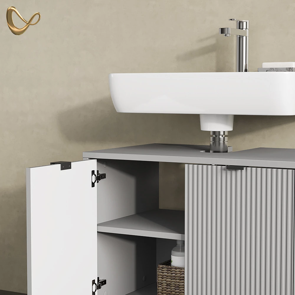 livinity® Waschtischunterschrank Grau 70 x 63 cm mit Türen, ATERNO