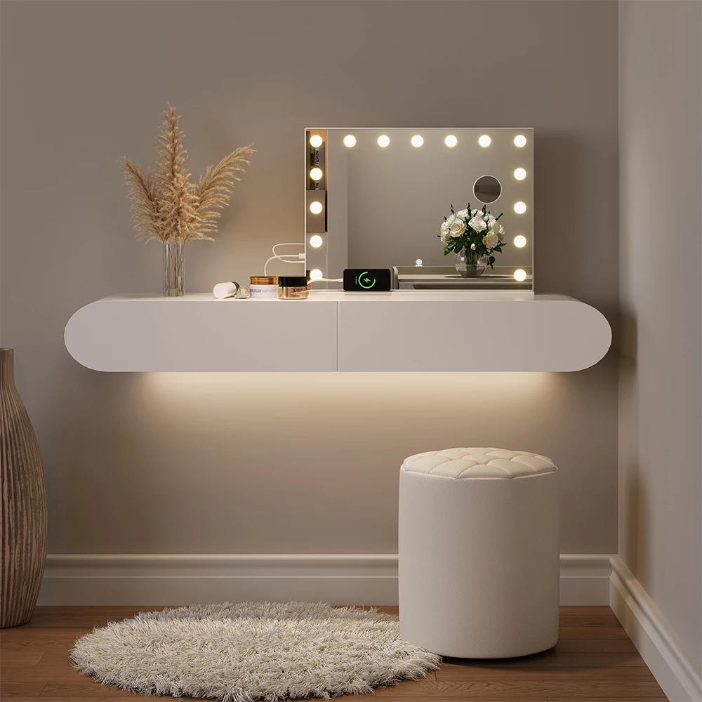 Vicco Schminktischspiegel Weiß 58 x 47 cm mit LED-Beleuchtung, Greta