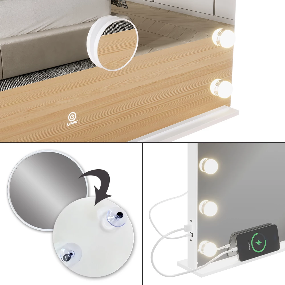 Primo piano di Specchio da toilette in Bianco, mostrando design e dettagli della superficie