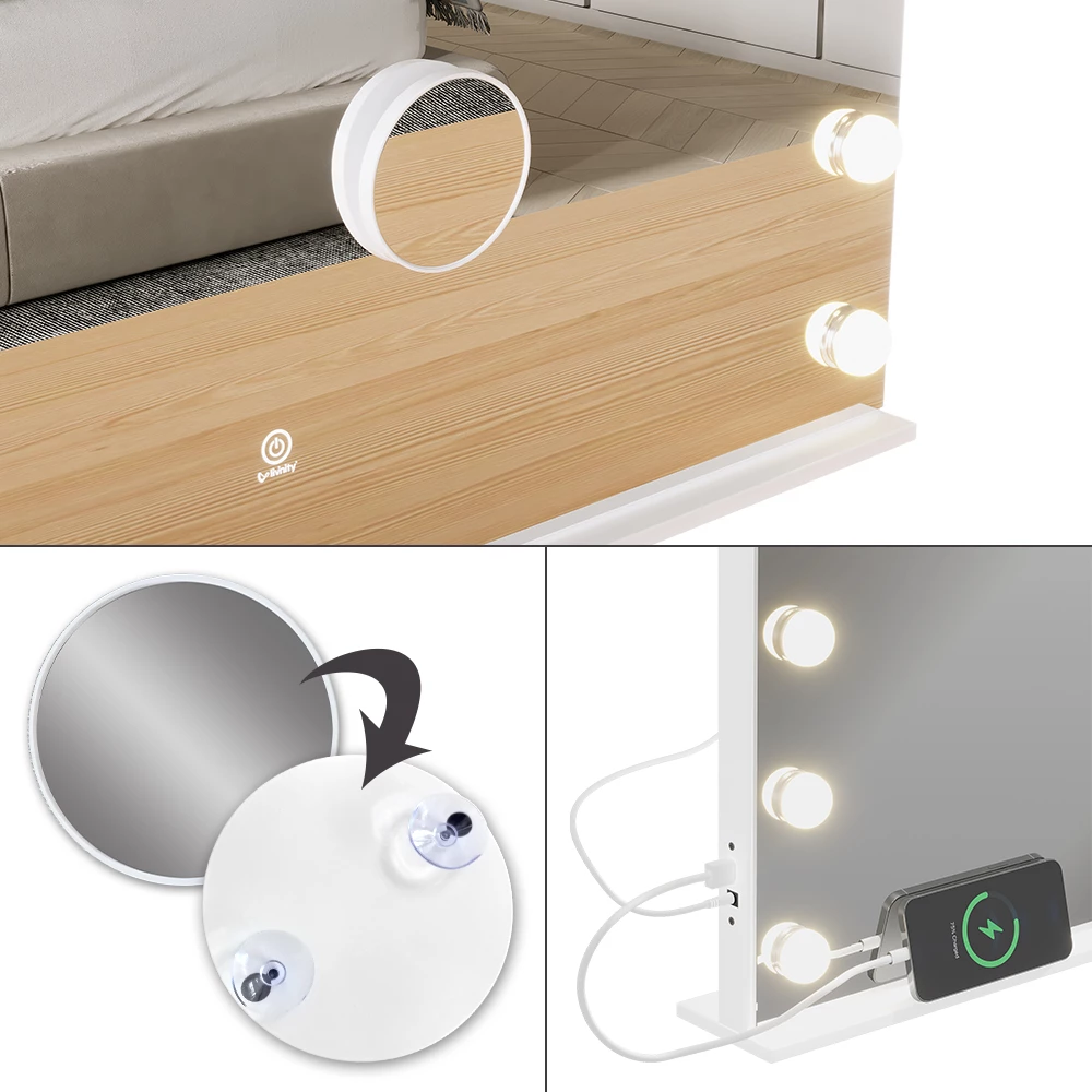 Vicco Schminktischspiegel Weiß 58 x 47 cm mit LED-Beleuchtung, Greta