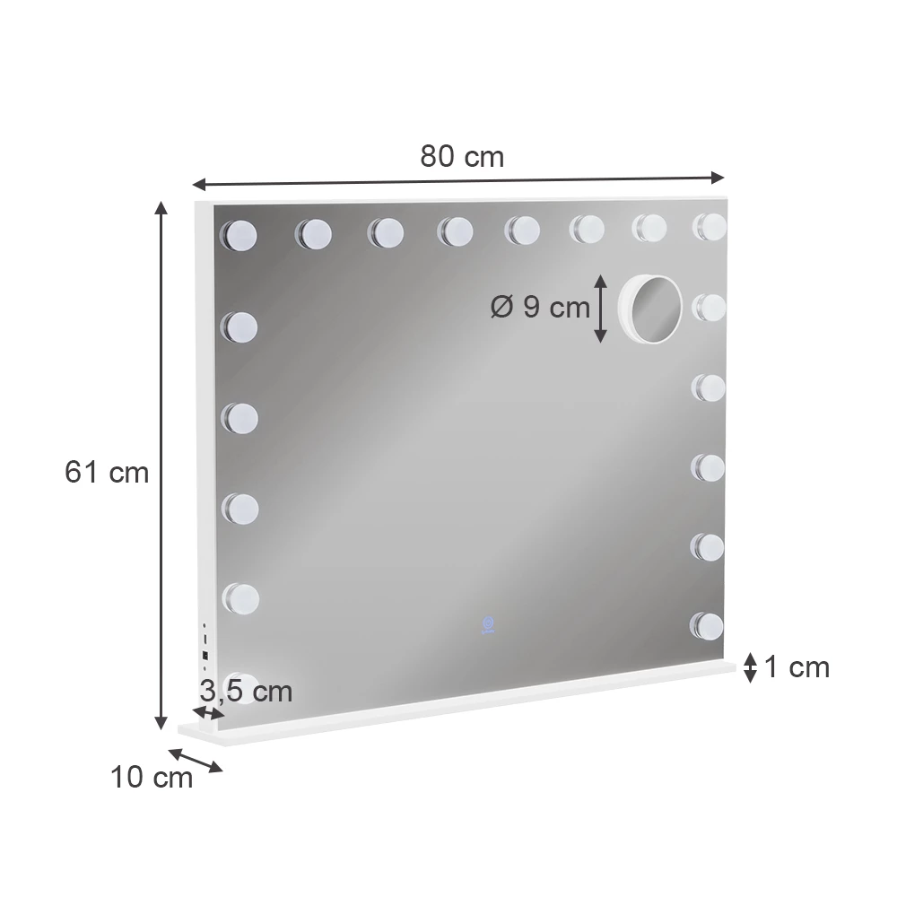 Specchio da toilette in Bianco su sfondo bianco con dimensioni visibili