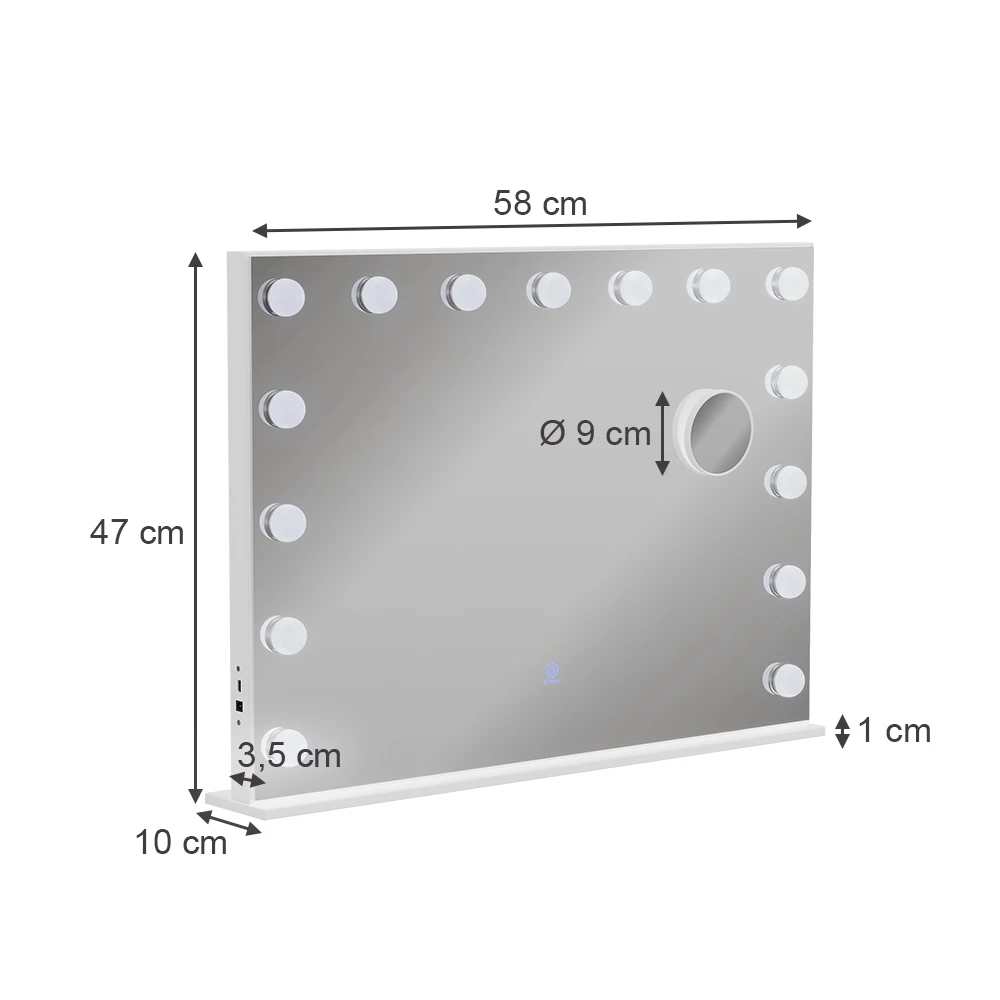 Vicco Schminktischspiegel Weiß 58 x 47 cm mit LED-Beleuchtung, Greta