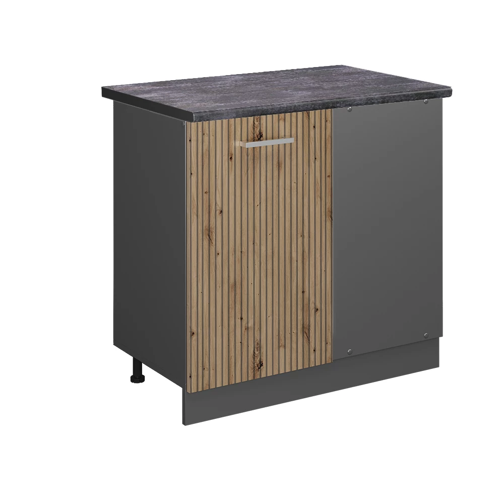 Eckunterschrank in Artisan-Eiche auf weißem Hintergrund