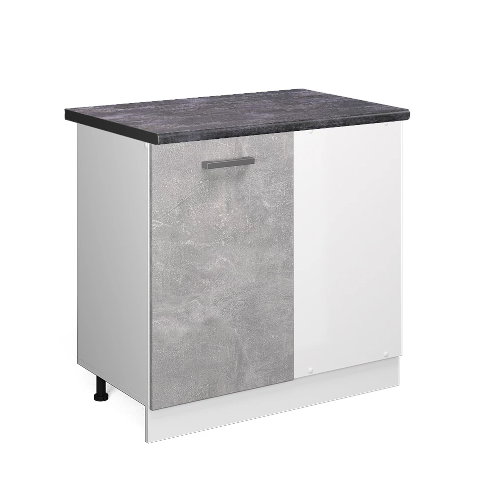 Eckunterschrank in Beton auf weißem Hintergrund
