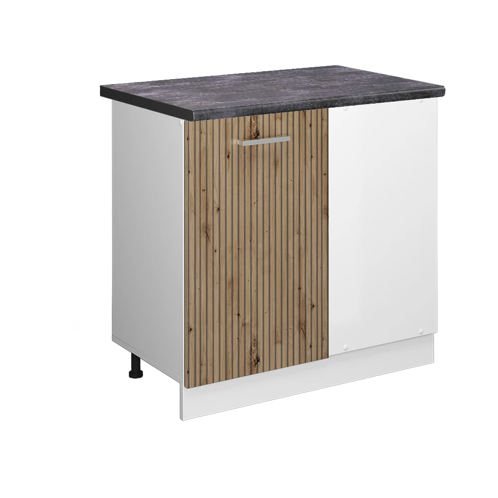 Eckunterschrank in Artisan-Eiche auf weißem Hintergrund