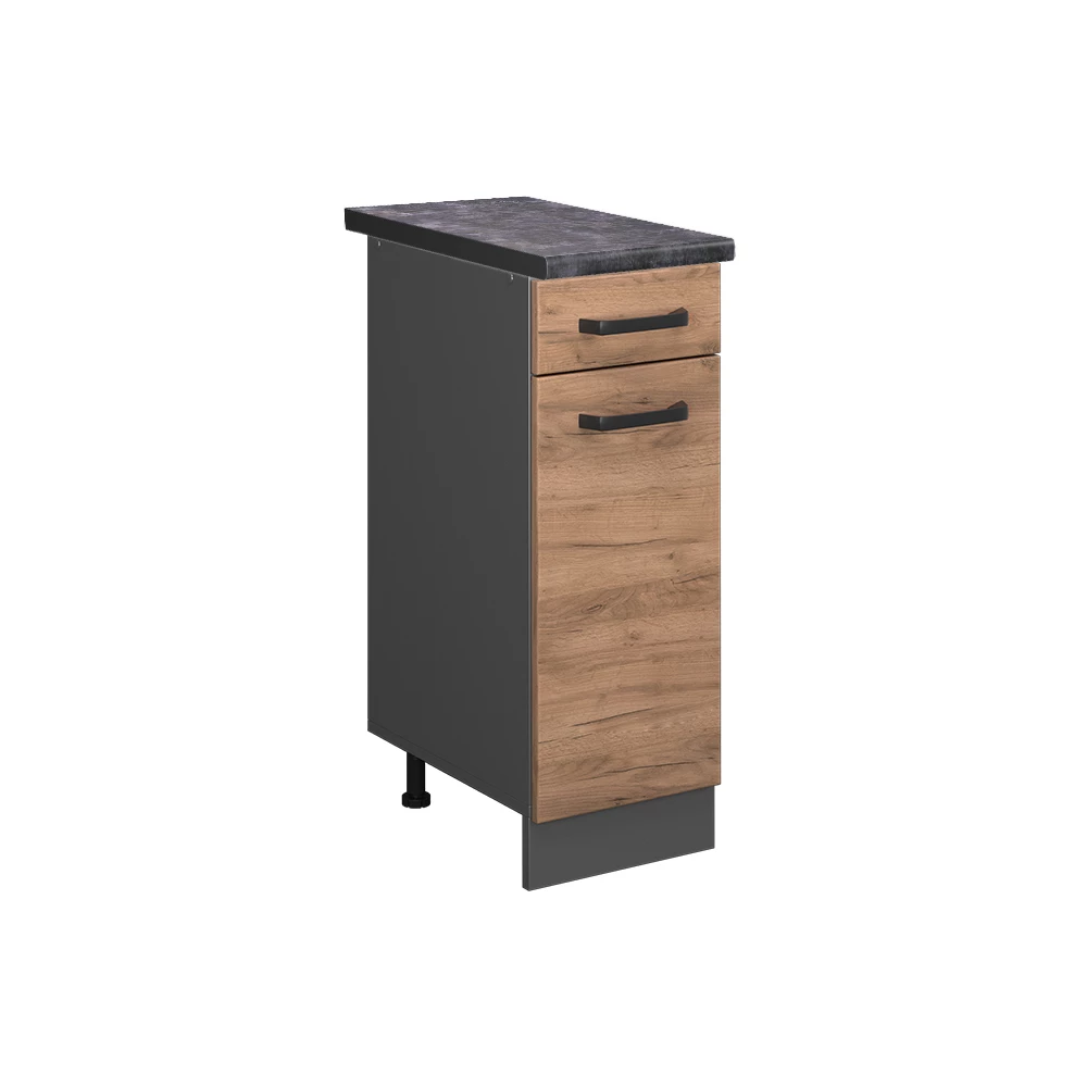 Küchenunterschrank in Goldkraft Eiche auf weißem Hintergrund