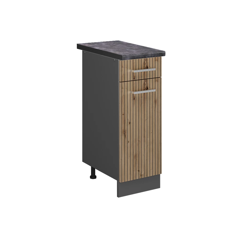 Küchenunterschrank in Artisan-Eiche auf weißem Hintergrund