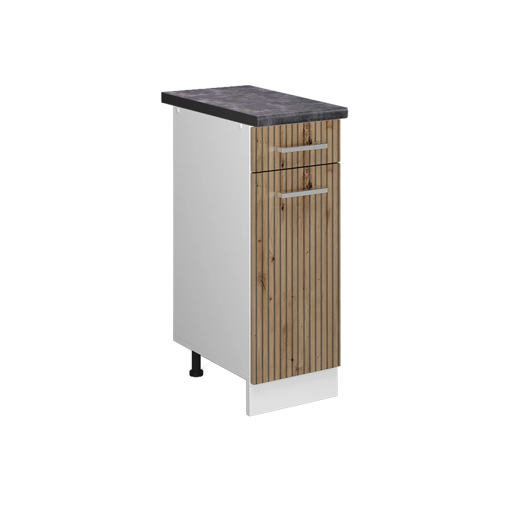 Küchenunterschrank in Artisan-Eiche auf weißem Hintergrund