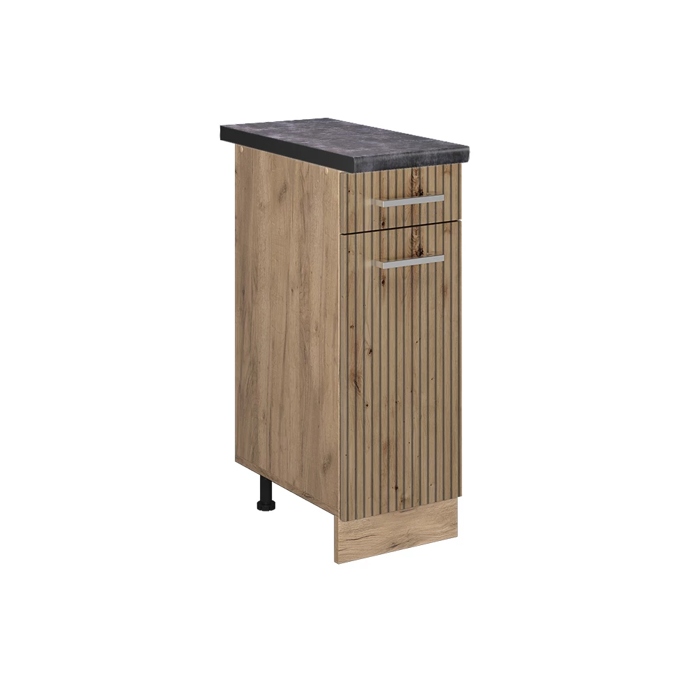 Küchenunterschrank in Artisan-Eiche auf weißem Hintergrund