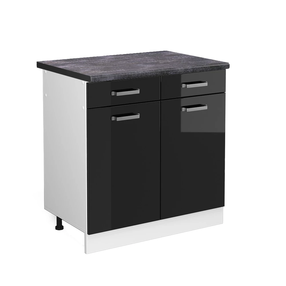 Vicco Spodnja omarica za kuhinjo Črna visok sijaj 80 cm , DP Antracit, R-Line
