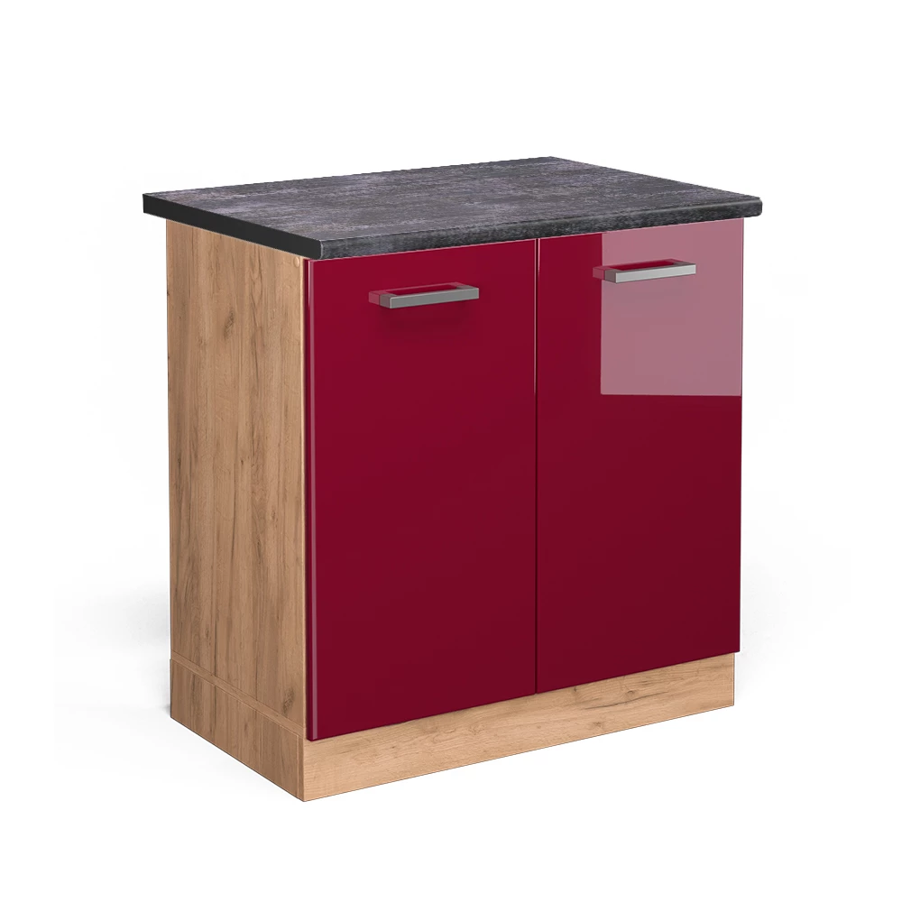 Vicco Spülenunterschrank Bordeaux Hochglanz 80 cm , AP Anthrazit, R-Line
