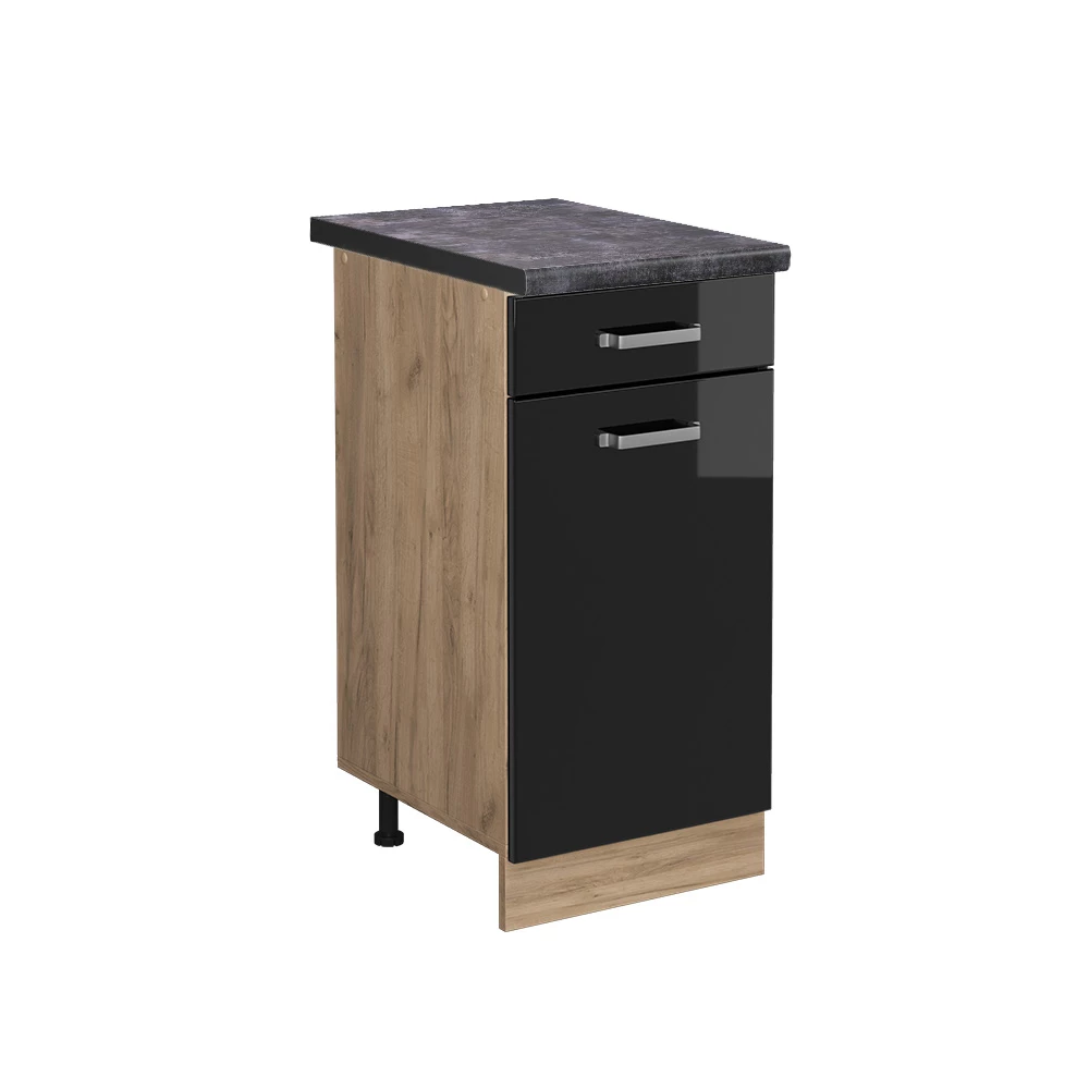 Vicco Dulap de bază pentru bucătărie Negru lucios ridicat 40cm, R-Line