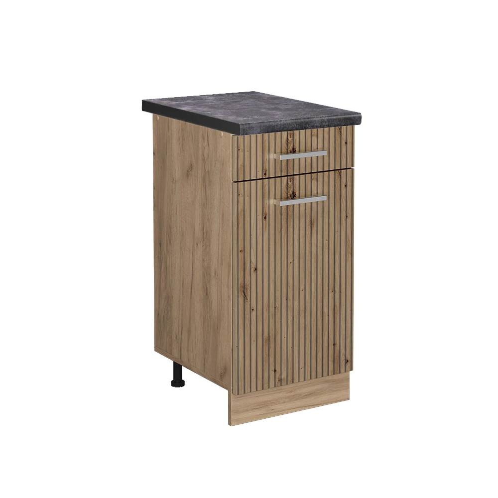 Küchenunterschrank in Artisan-Eiche auf weißem Hintergrund