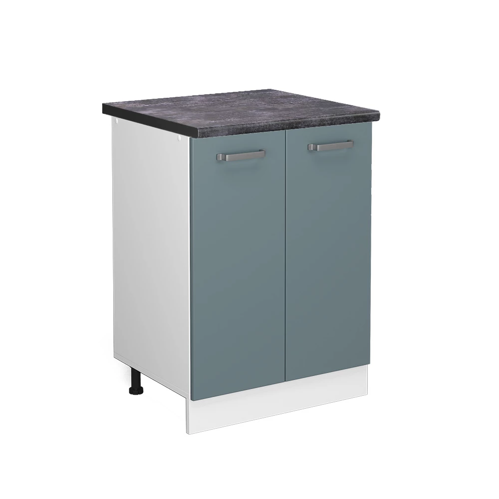 Küchenunterschrank in Blau-Grau auf weißem Hintergrund