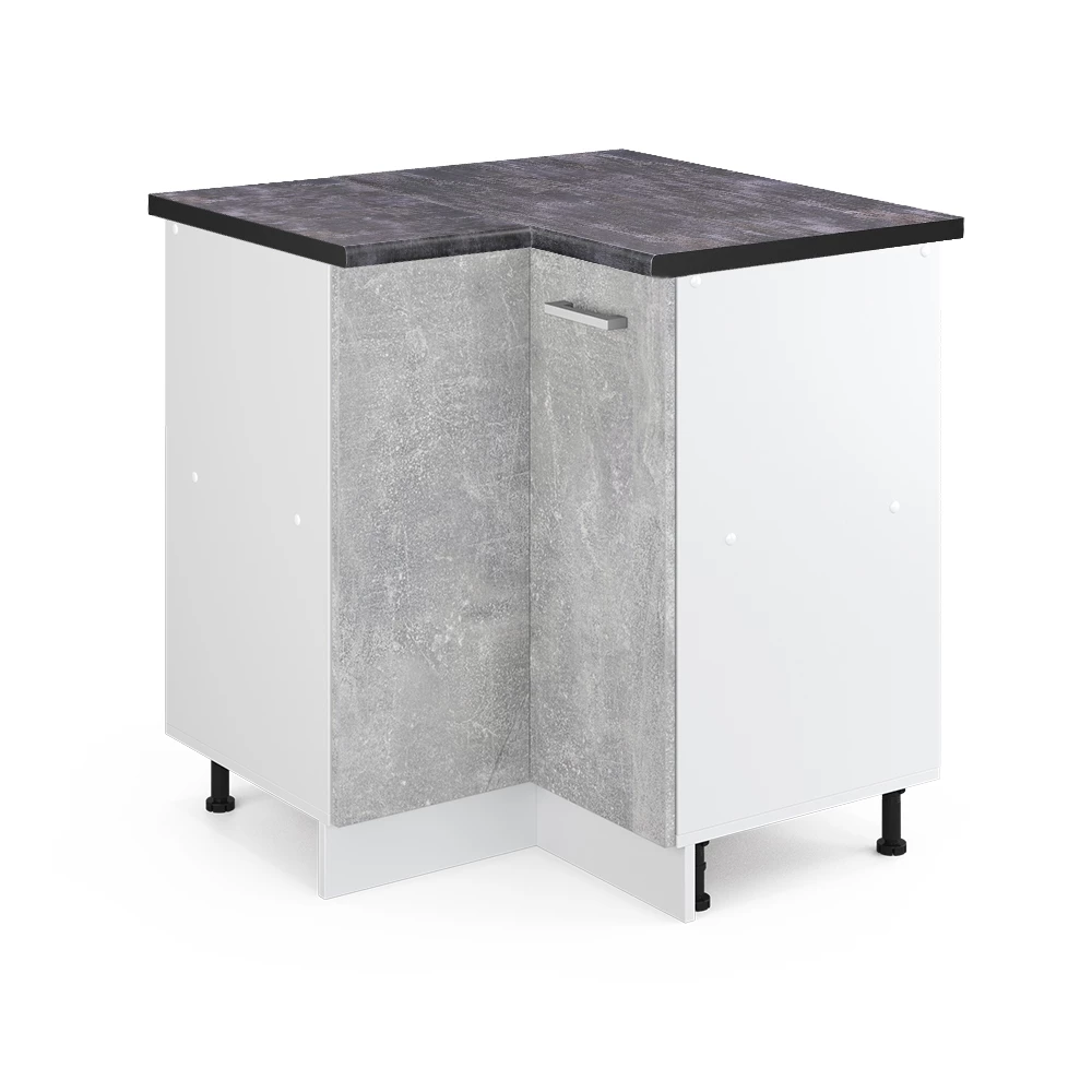 Eckunterschrank in Beton auf weißem Hintergrund