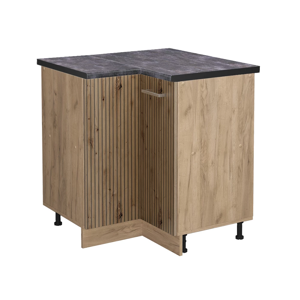 Eckunterschrank in Artisan-Eiche auf weißem Hintergrund