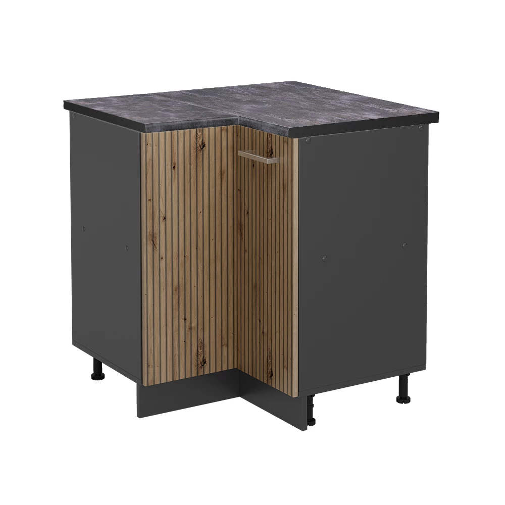 Eckunterschrank in Artisan-Eiche auf weißem Hintergrund