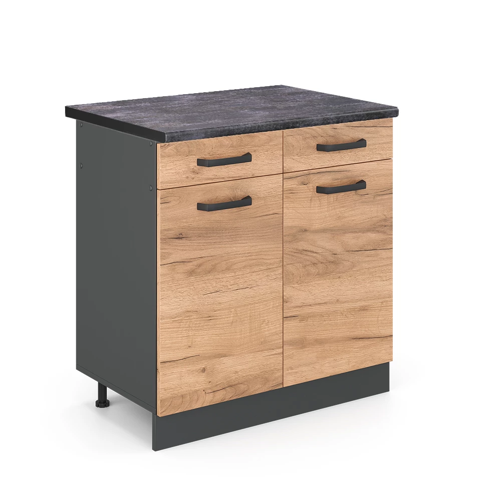 Mobiletto base per cucina in Quercia dorata su sfondo bianco