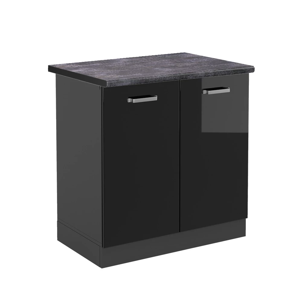 Spülenunterschrank in Schwarz Hochglanz auf weißem Hintergrund