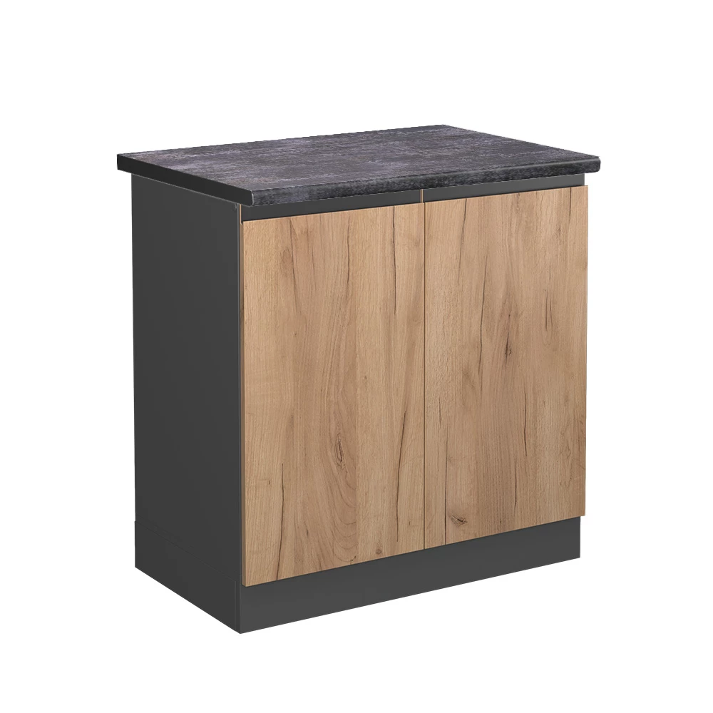 Spülenunterschrank in Goldkraft Eiche auf weißem Hintergrund